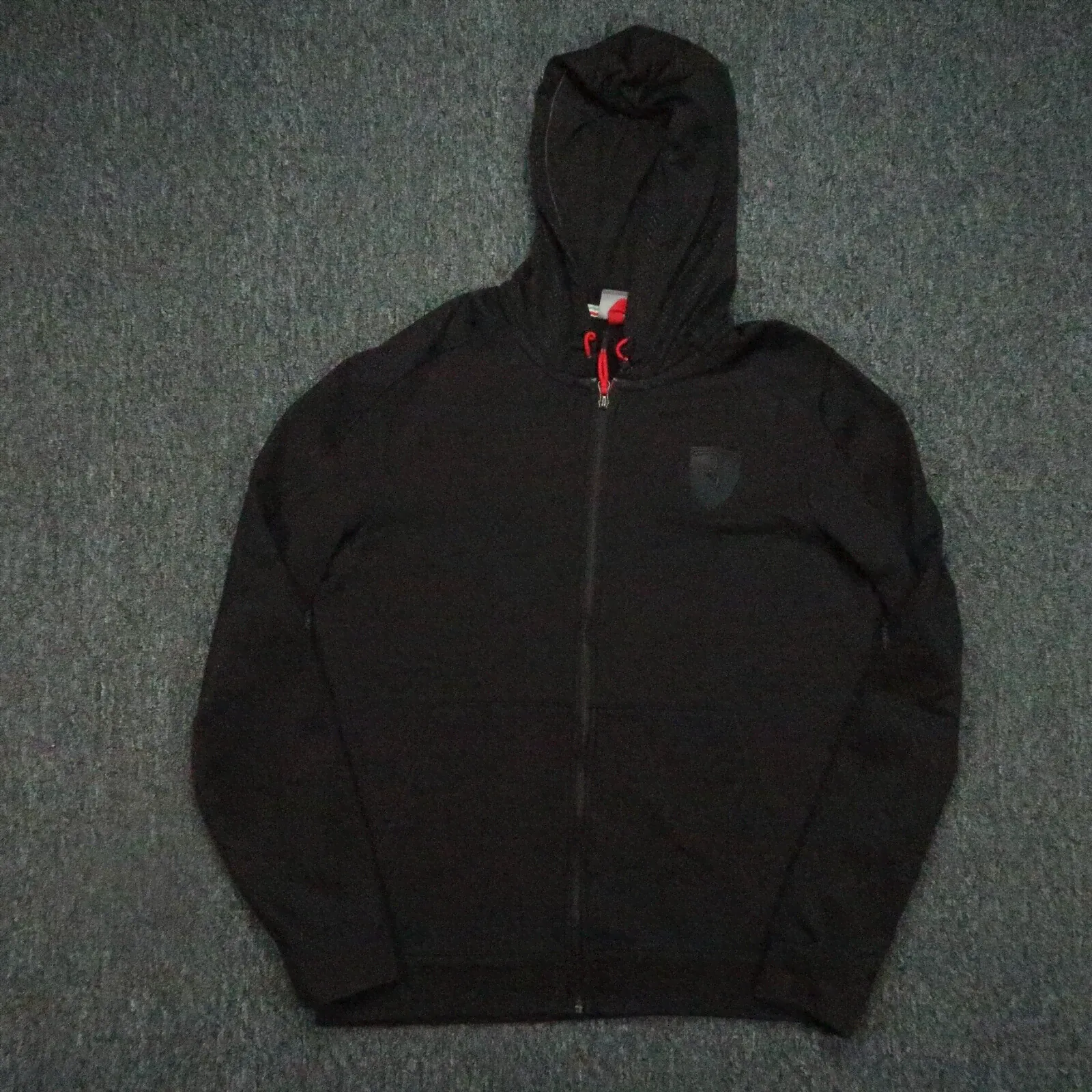Puma Jacket Mens Large Black Ferrari Full Zip Hoodie Hooded Active Scuderia