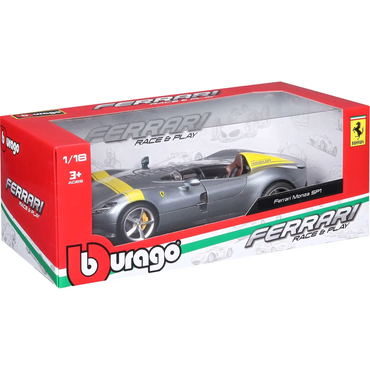 Машинка Ferrari Monza SP1 1:18 Bburago серебристый
