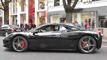 Black Ferrari 458 Italia Awesome Acceleration & Downshifts