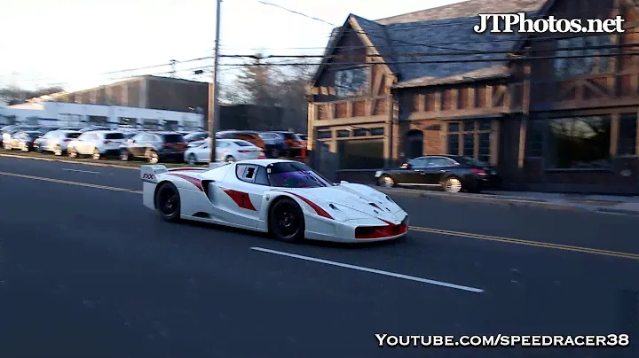 Ferrari FXX EVO driving on a public road