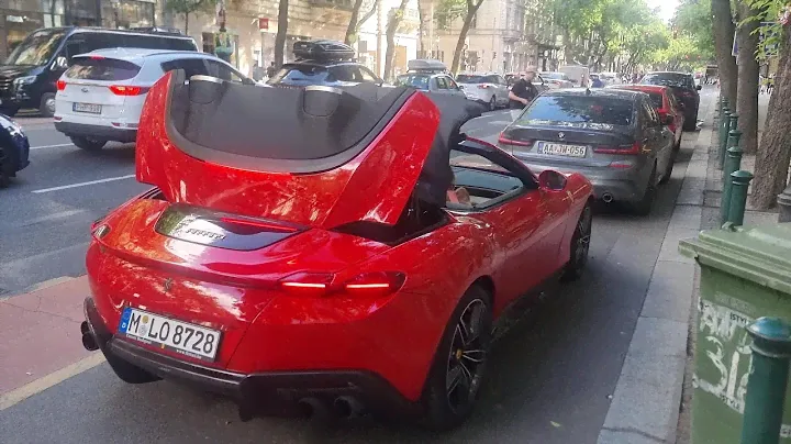 FERRARI ROMA SPIDER START UP, SOUND ACCELERATION AND ROOF OPERATION
